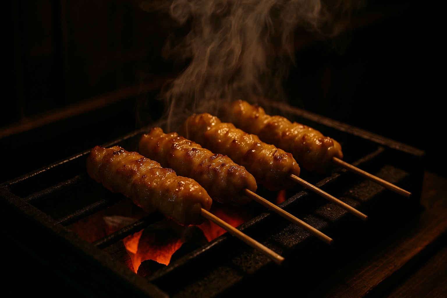 炭火で焼く焼き鳥
